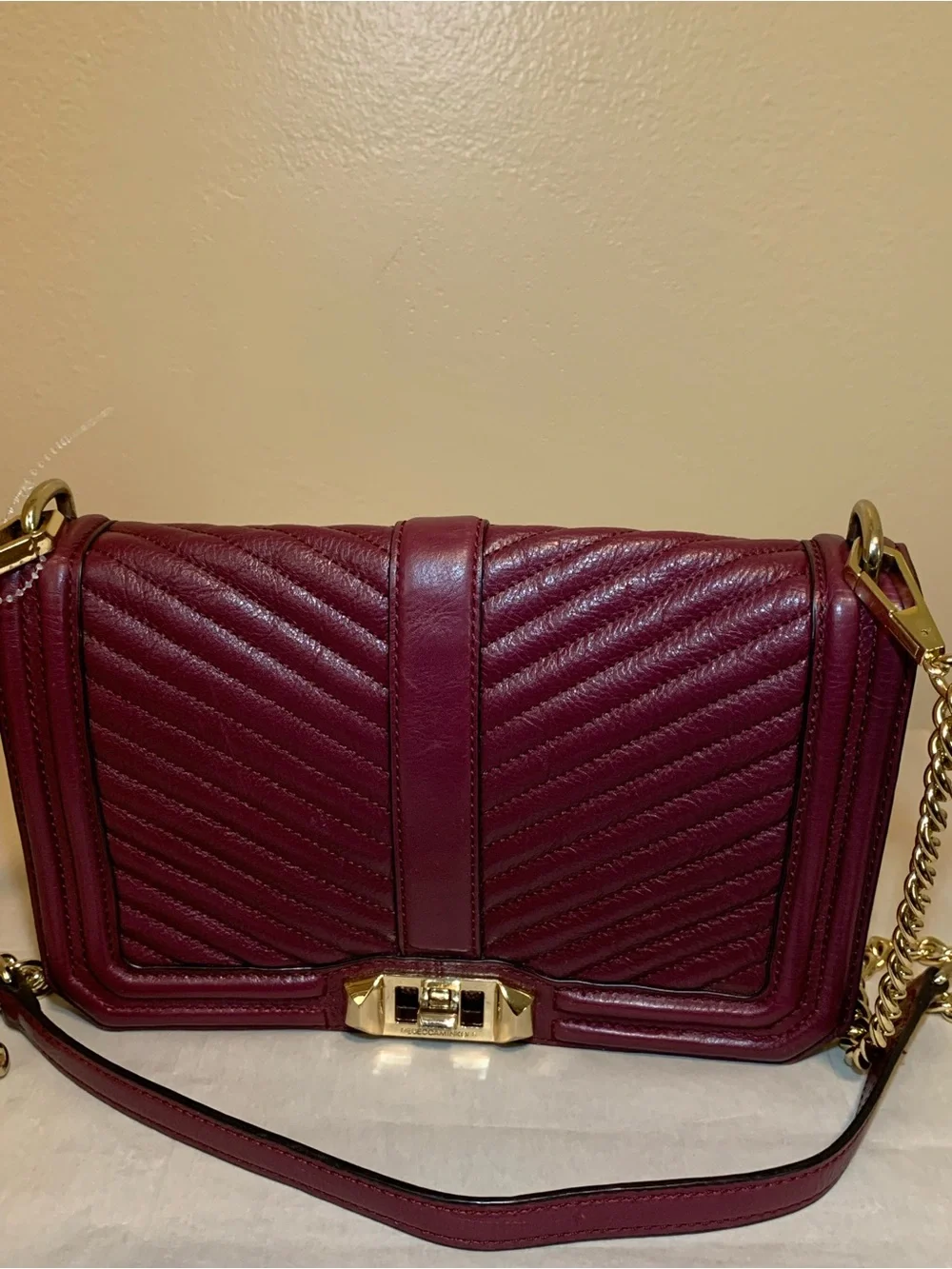 Rebecca Minkoff Love Quilted Leather Crossbody in Merlot